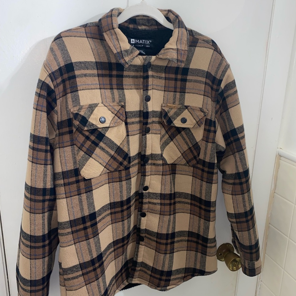 Matix Tan and Black Plaid Flannel Shirt Jacket